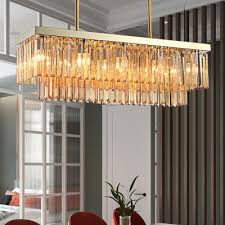 Linear Chandelier Light Amber Clear Faceted Crystal 10 12 Lights Modern Indoor Pendant Light For Dining Room 31 5 39 W Susuohome Com