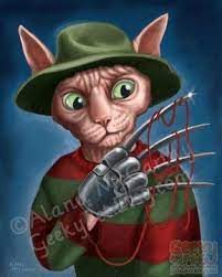 Freddy Krueger Cat 8 X 10 Art Print Nightmare On Elm Etsy In 2021 Cat Character Freddy Krueger Creepy Cat