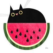Catermelon Cute Cat Art Watermelon Print Cat - Etsy