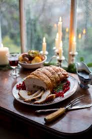 Tie the roast firmly with kitchen twine every 2 place the stuffed turkey breast seam side down on the rack on the sheet pan. Roast Rolled Turkey Breast With Cranberry Sage Stuffing Donal Skehan Eat Live Go