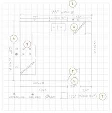 On a blank sheet of printer or graph paper, sketch out the shape of your kitchen and make marks indicating. Sketch Of Kitchen On Graph Paper Floor Plan Layout Kitchen Labels Make A Graph