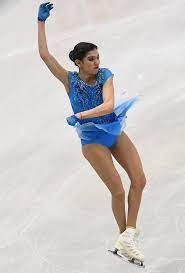 Dancing woman skater in ice figure skating. Medvedeva Leads Ladies Short Programme At Isu European Figure Skating Championships