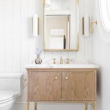 Gold Mirror And Oak Bath Vanity With Brass Legs Bathroom Design Plans Beautiful Bathroom Decor Master Bathroom Design