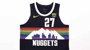 Shop denver nuggets jerseys in official swingman and nuggets city edition styles at fansedge. Denver Nuggets Unveil New City Edition Rainbow Skyline Jersey 9news Com