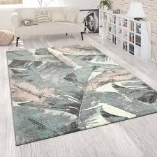 Teppich wohnzimmer ornament abstrakt grau. Wohnzimmer Teppich Kurzflor Blumen Palmen Teppich De