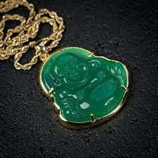 This necklace is named anonyam, meaning glory in the akan language. Solid 14k Gold Green Jade Buddha Pendant Necklace