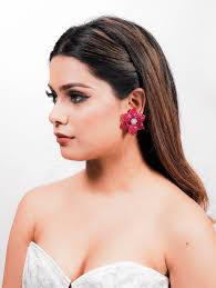 Invisible Settings Earrings LUXURY Ruby Diamond Statement Studs Pink  Sapphire Jewelry Large Flower Shape Pink Ruby Earrings Invisible Set CZ