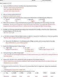 Chemical bond where electron(s) are shared between two nonmetals, giving the atoms involved a full octet. Name Period Unit 3 Worksheet Pdf Free Download