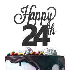 24th Happy Birthday Cake Topper Premium Double Sided Black Glitter Cardstock Paper Party Decoration 6 X 8 Twenty Fourth 24 Years Old Bday