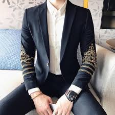 Black And Gold Blazer Mens Gold Embroidery On Sleeves Details Men Black Blazer Black Blazer Men Blazers For Men Mens Blazer Black