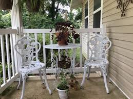 Wilson Fisher White Vintage Rose 3 Piece Bistro Table Chair Set Big Lots In 2020 Bistro Patio Set Bistro Table Shabby Chic Patio