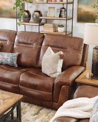 Nailhead Accented Leather Power Reclining Sofa In Brown Leather Sofa Living Room Reclining Sofa Living Room Living Room Leather