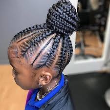 In this hairstyle, braids are used to create a cute halo and the white beads and purple hair ribbon add a contrasting element that makes the hair beautiful. Wow Black Women S Hair Styles Blackhairstylesforlonghair Kids Braided Hairstyles Cornrow Hairstyles Natural Hair Styles