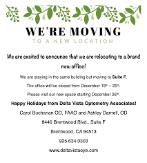We Re Moving Brentwood Ca Delta Vista Optometry