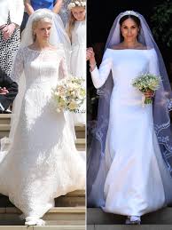 A woman who helped make both kate middleton and meghan markle's wedding dresses said princess diana's iconic gown 'looked like it needed to be pressed'. Lady Gabriella S Wedding Dress Side By Side With Meghan Markle People Com