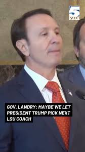 "I believe that we’re going to find a great coach. Maybe we let President  Trump pick it. He loves winners.” Gov. Jeff Landry said he will not allow  LSU Athletics Director Scott Woodward to choose the ...