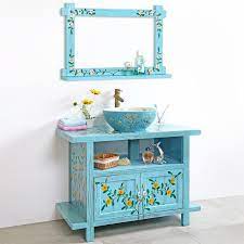 Bathroom vanities typically feature a sink as well as a cabinet for storing toiletries, cleaning products, towels and other items. Buy Gula Ancient Wind Mediterranean Blue Combination Of Hand Painted Wood Floor Bathroom Cabinet Bathroom Cabinet Vanity Wash Basin Cabinet Suit In Cheap Price On Alibaba Com