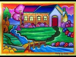 Dengan mewarnai berbagai gambar rumah, mereka akan mengenal lebih banyak berbagai bentuk rumah. Cara Mudah Menggambar Rumah Dan Pemandangan Alam Yang Indah Serta Cara Gradasi Warna Oilpastel Youtube Pemandangan Lukisan Rumah Gambar