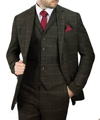 They are beautifully tailored with flattering fits and are designed with meticulous attention to detail. Cavani Kemson Olive Men 3 Piece Tweed Suit Amazon Co Uk Clothing Suits 3 Piece Tweed Suit Tweed Suits