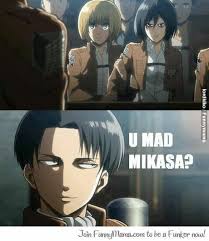 Mikasa Ackerman And Rivaille Levi L Would Be Proud About Mikasas Eyeshadows Xd Attack On Titan Funny Attack On Titan Anime Attack On Titan Levi
