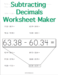Subtracting Decimals Worksheet Horizontal Format Subtracting Decimals Worksheet Subtracting Decimals Decimals Worksheets