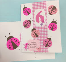 Handmade Birthday Card For 6 Year Old Boy 6 Years Old Bithday Card For A Girl Cute Ladybugs Pink And Brown Old Birthday Cards Kids Birthday Cards Birthday Cards