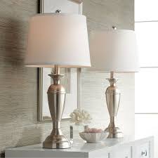 Regency Hill Modern Table Lamps Set Of 2 Brushed Steel Metal White Drum Shade For Living Room Family Bedroom Bedside Nightstand Walmart Com In 2020 Modern Table Lamp Table Lamp Sets
