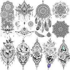 La photo vous montre les couleurs disponibles. Mehndi Faux Tatouages Temporaires Pour Femmes Bijoux Attrape Reves Dentelle Fleur Plume Mandala Jambes Poitrine Aliexpress