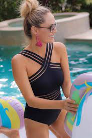 High Leg Cross Straps Splicing Mesh One Piece Swimsuit Black L In 2021 Swimsuits Striped Swimsuit One Piece Swimsuit
