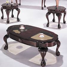 The end tables have metal pulls. Canebury Cherry 3 Piece Complete Coffee Table Set