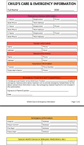 Child S Care And Emergency Contact Information Form For Etsy Daycare Forms Childcare Family Child Care