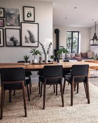 Open Plan Kitchen Diner With Seating Area Walnut Dining Table And Black Chairs Gallery Wall Dining Room Inspiration Dining Room Design Farmhouse Dining Room