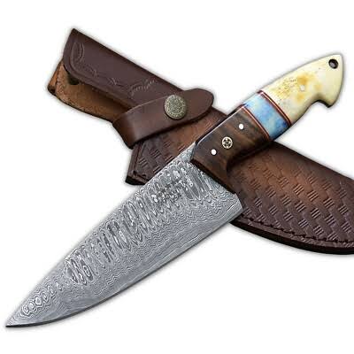 SHOKUNIN USA Handmade Damascus Steel Pro Chef Knife 10.5" Fixed Blade + Sheath | eBay