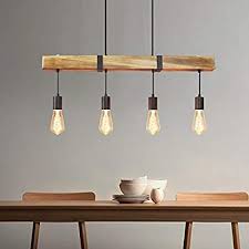 Gbly Vintage Pendelleuchte Holz Esstischlampe Retro Hangeleuchte Mit 80cm Holzbalken 4 X E27 Max 40 Watt Hohenverstellbar In 2020 Pendant Light Ceiling Lights Decor