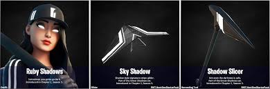 The street shadow challenge pack contains the shadow ruby skin, sky shadow glider, shadow slicer pickaxe, and a blackout bag back bling. Shiina On Twitter Confirmed The Ruby Shadows Skin Is 100 Part Of The Next Gen Starter Pack Other Cosmetics That Are Related To The Outfit Already Have The Nextgenstarterpack Tag Https T Co Wiwpvw7quf