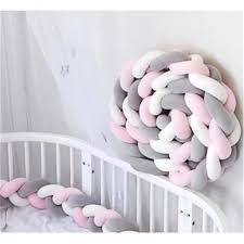 Le gris et le rose de cette chambre se marient tendrement. Tour De Lit Tresse Rose Pale Et Gris Cdiscount