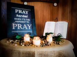 Prayer Table Set Up At One Of The Two Churches I Serve Took Some Burlap And Placed Onto The Table Decor Rocks Placed Small Candles Prayer Signs Table Set Up