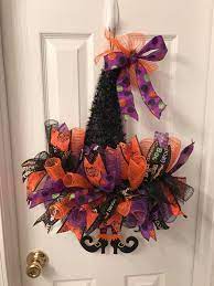 Dollar Tree Pumpkin And Witches Hat Wreaths Debbiedoos Halloween Mesh Wreaths Halloween Witch Hat Wreath Fall Halloween Decor