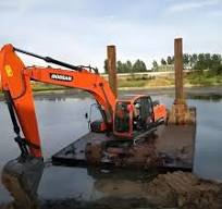 Floating Pontoon Backhoe Dredge Working Platform with Construction Machinery Excavator