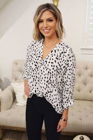 Black And White Polka Dot Top Outfit Wild Streak Polka Dot Dalmation Print Blouse Chic Office Outfit Blouse Outfit Casual Polka Dot Top Outfit