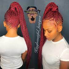 Red Hot Small Feedin Ponytail Braids Crownedbykingbeautiful Malehairartist Malehairstylist Braided Ponytail Black Hair Feed In Braids Ponytail Hair Styles