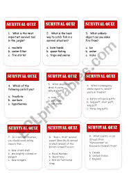 This quiz is made up of multiple choice, true/false, and short response questions. Survival Trivia Game Esl Worksheet By Estherlee76