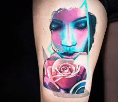 Face with Rose tattoo by Chris Rigoni
