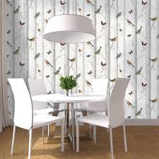 Colourful Birds And Butterflies Wallpaper Holden Epping Birds On Branches Wallpaper White 12231 This Stunning Birds On Branches Wallpaper Feature Bird Wallpaper Bird On Branch Farm House Living Room