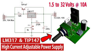 Variable power supply circuit diagram. Lm317 Adjustable Power Supply 1 5 32v With Current Boost 10amps Youtube