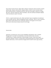 Daya tahan kardiovaskular bermaksud kecekapan jantung, salur darah dan. Daya Tahan Kardiovaskular Dapat Dibina Dengan Melakukan Latihan Tertentu Seperti Senamrobik Docx