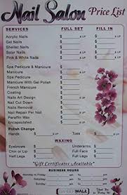 These prices are subject to variation locations and seasons and may change without notice. Amazon Com Nail Salon Price List Poster By Barberwall Nail Salon Decor Nail Salon Poster Dimension 24 X 36 Inches In Size Laminated For Fade Prevention You Will Love It Beauty