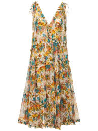 Zimmermann Estelle Printed Silk Midi Dress Ivory Multi Luisaviaroma