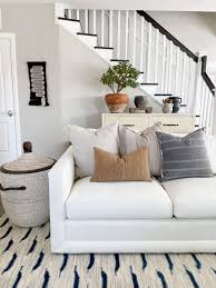 The Warren Sofa In Oyster Performance Linen Featured In Theheartandhaven S Serene Contemporary Living Room Sofa Cust Blue Couch Living Best Sofa Furniture