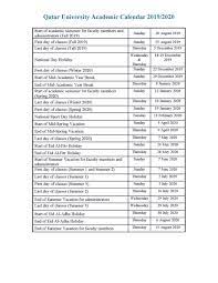 The university reserves the right to modify these dates with due notice. Central Lab Unit Auf Twitter Qatar University Academic Calendar For 2017 2020 Please Note That All Amendments On 2017 2018 2018 2019 And 2019 2020 Academic Calendars Are Published Online In The Academic Calendar Webpage Https T Co 6aesuh4tdl